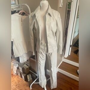 Women's Cream Two-Piece Pleather Set
